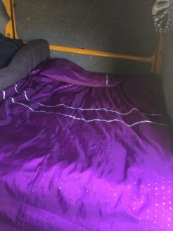 Fully made van-bed, complete with sparkles